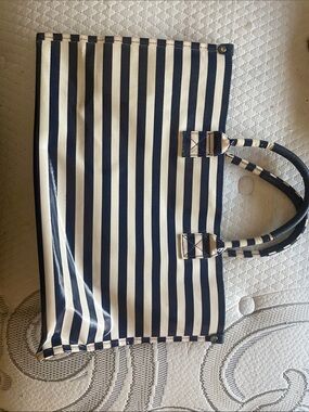 Toss Designs Striped Navy and White Tote Bag - Vinyl Large